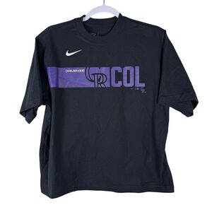 Nike Colorado Rockies T-Shirt Womens Small Black Purple MLB Graphic Tee Fan Gear